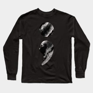 Semicolon Black White Marble Long Sleeve T-Shirt